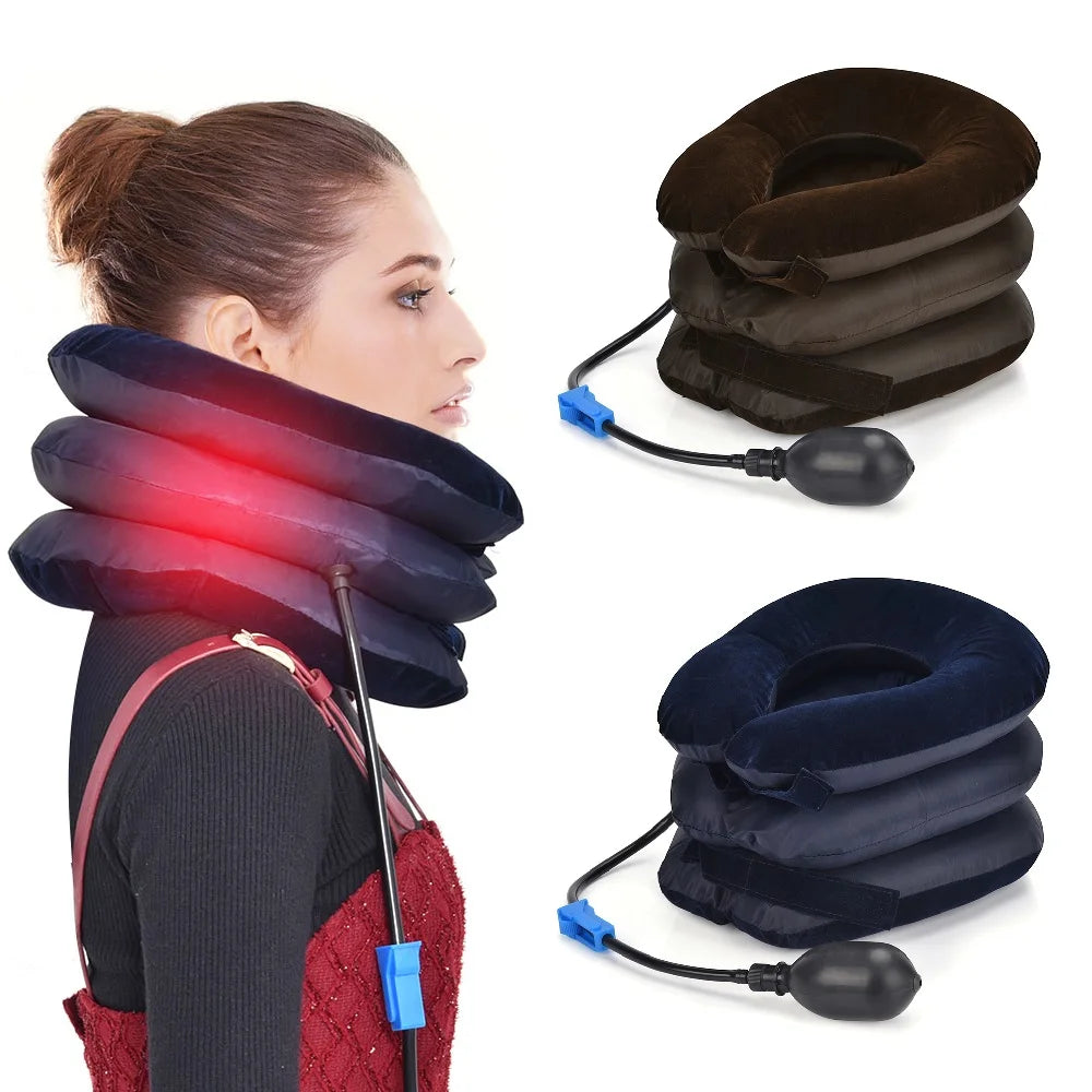 3/4 Layers Inflatable Air Cervical Neck Traction Device Soft Neck Collar Pillow Pain Stress Relief Neck Posture Stretching Brace