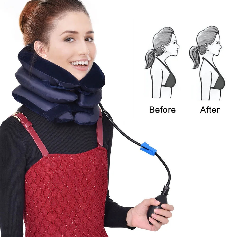 3/4 Layers Inflatable Air Cervical Neck Traction Device Soft Neck Collar Pillow Pain Stress Relief Neck Posture Stretching Brace